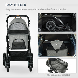 PawHut Pet Dog Stroller Detachable 2-In-1 Design - Grey by PawHut