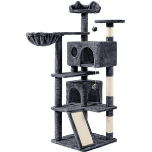 Yaheetech 146cm Plush Cat Tree Tower for Kittens - Dark Grey by Yaheetech