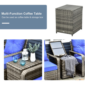 Outsunny 3 Piece PE Rattan Wicker Garden Furniture Set - Blue by Outsunny