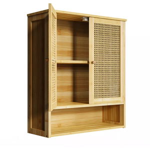 Bamboo Bathroom Wall-Mounted Storage Cabinet Organiser - Natural Brown by Pirlo Plush