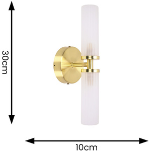 Pair of - Canya 2 Way IP44 Bathroom Frosted Reeded Glass Wall Lights - Gold by ValueLights