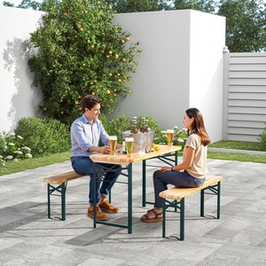 Folding Wooden Picnic Table Set - brown