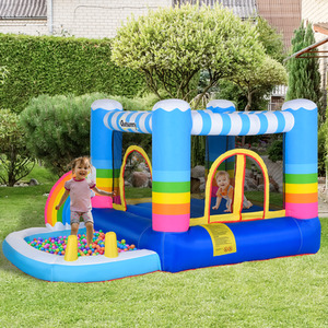 Outsunny Kids Rainbow Bouncy Castle and Pool - muiticoloured by Outsunny