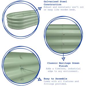 Rounded Galvanised Steel Raised Garden Bed - 180cm x 90cm - 2pc - Green by Harbour Housewares