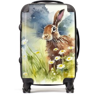 Hare And Daisies Watercolour Suitcase - Yellow / 52l by Warren Reed - Designer