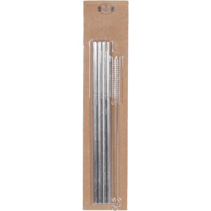 Pack of Four Silver Stainless Steel Straws