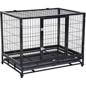 PawHut Metal Heavy Duty Dog Cage - Black / 76cm / 109cm by PawHut