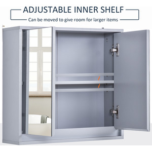 HOMCOM Wall Mount Mirror Cabinet Storage Bathroom Cupboard - Grey by HOMCOM