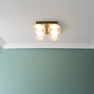 Alissa IP44 Integrated LED 4 Way Ceiling Light with Glass Shades - Gold by ValueLights