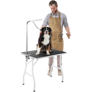 Dog Grooming Table With Arm - Black/White by tectake