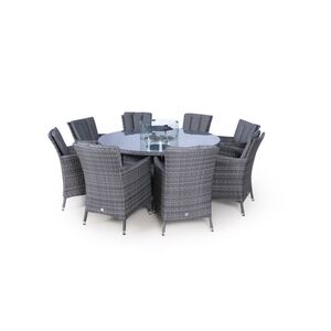 Savannah Fire Pit Round Rattan Patio Dining Set - Grey / 8 by Giardino