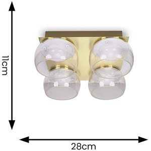 Alissa IP44 Integrated LED 4 Way Ceiling Light with Glass Shades - Gold by ValueLights