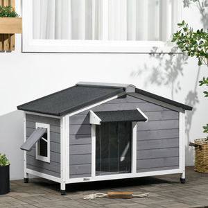 Large Wooden Dog Kennel for Outside - Grey / Fir Wood by PawHut