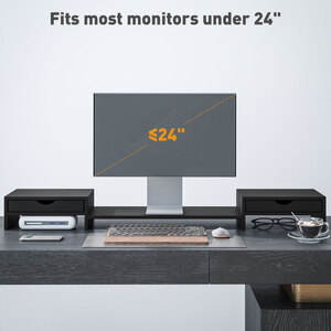 HOMCOM Adjustable Dual Monitor Stand Riser with Drawer - Black by HOMCOM