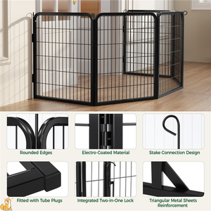 8 Panels Metal Dog Playpen Pet Exercise Barrier - Black / Medium by Yaheetech