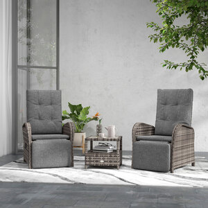 Outsunny 3 Piece Rattan Wicker Chaise Lounge Sofa Sets - Grey by Outsunny