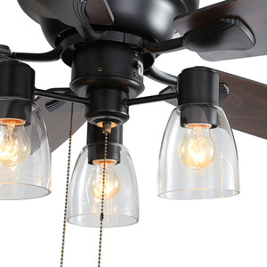 5-Blade Ceiling Fan Light with Glass Cup Shade and Pull String - Brown by Livingandhome