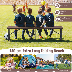6FT Plastic Folding Bench Fold-in-Half Seat - Brown by Costway