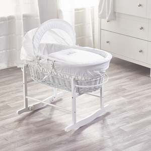 Sleepy Little Owl White Wicker Moses Basket with White Rocking Stand - White by Kinder Valley