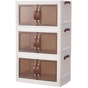 3-Tier Desk Organisation Double-Door Storage Box - Brown by Livingandhome