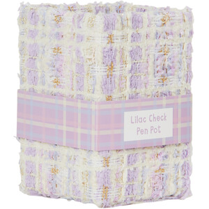 Lilac Check Fabric Pen Pot - Purple