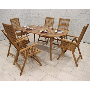 Ellipse Table with 6 x Manhattan Recliner Armchairs - Brown by Royalcraft