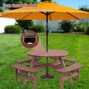 BIRCHTREE 8 Seater Wooden Picnic Table Round Pub Bench - Brown by BIRCHTREE