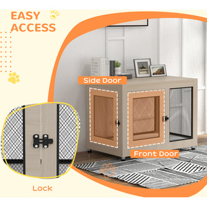 PawHut Dog Kennel Furniture End Table with Two Doors, Cushion - Brown by PawHut