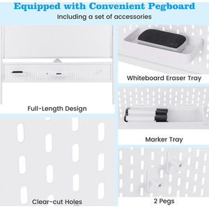 Magnetic White Board with Pegboard - White by Costway