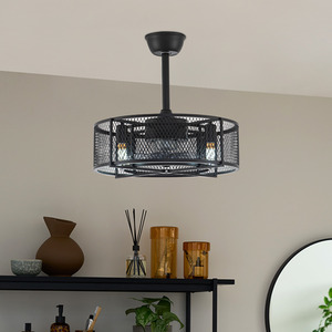 Ceiling Fan Light with Double-Layer Metal Mesh Shade - Black by Livingandhome
