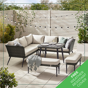 Rattan Outdoor Sofa Set - Seychelles Grey Corner Garden Sofa and Table - 9 Seat - Brown by FurnitureboxUK