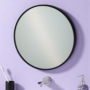 Portobello Round Bathroom Wall Mounted Mirror Metal Framed Matt Black 40cm Dia - Black by Showerdrape