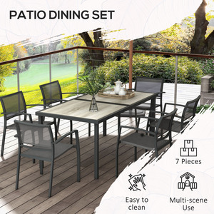 Outsunny 7 Pieces Patio Dining Set with 6 Stackable Chairs for Poolside - Grey by Outsunny