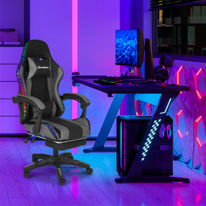 Premium LED Gaming Chair with Footrest - Grey by Groundlevel