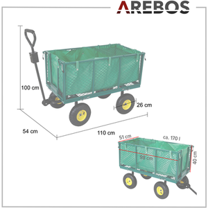 Hand Truck Garden Cart With Tread Tires - Green by Arebos