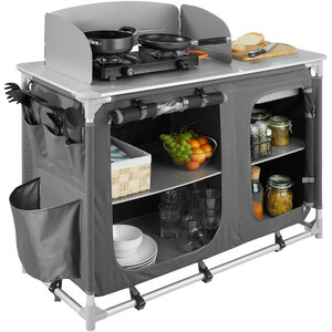 Camping Kitchen with 4 Shelves and Sink - Grey by tectake