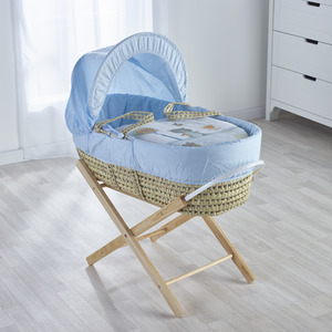 Tiny Ted Blue Moses Basket with Natural Opal Folding Stand by Kinder Valley