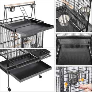 Play Top Bird Cage with Industrial Wheels - Black by Yaheetech