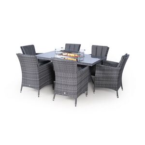 Savannah Fire Pit Square Rattan Patio Dining Set - Grey / 6 by Giardino