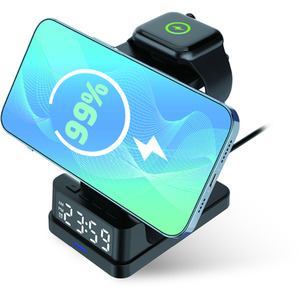 Asteria 4-in-1 Wireless Charging Station with Alarm Clock - Black by Groove