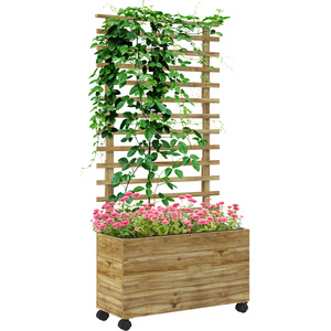 Outsunny Wooden Trellis Raised Bed Planter Box - Natural by Outsunny