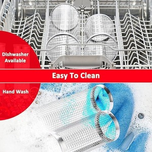 Stainless Steel Rolling BBQ Grill Basket for Vegetables Fish Meats - Silver by Dyzi