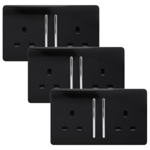 2 Gang 13Amp Long Rocker Double Socket - Black / 3 by Trendiswitch