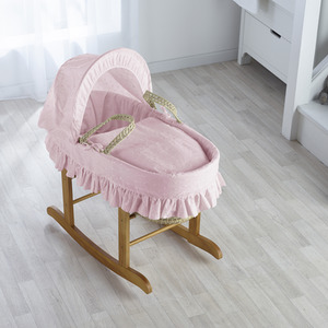 Broderie Anglaise Pink Moses Basket with Natural Little Gem Rocking Stand by Kinder Valley
