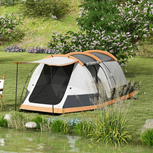 Outsunny 3-4 Man Camping Tent with Bedroom, Living Room and Porch - Orange by Outsunny