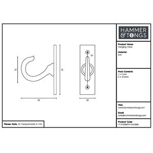 20x70mm Hanging Hook - Black by Hammer and Tongs