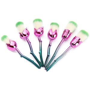 Beauty and the Beast-Inspired Rose Pink Blue Makeup Brushes with Glossy Handles - Pink/Blue by Aquarius