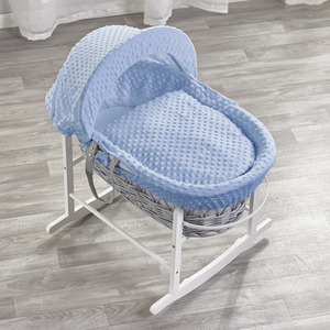 Blue Dimple Grey Wicker Moses Basket with Grey Rocking Stand - Blue by Kinder Valley