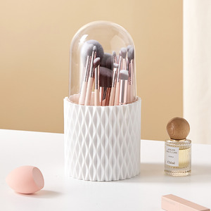 Cylinder Rotating Makeup Brush Organizer - White by Livingandhome
