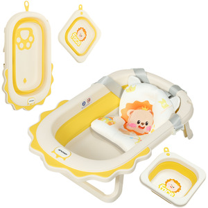 AIYAPLAY Foldable Baby Bath Tub Set with Bath Cushion Wash Basin - Yellow by AIYAPLAY
